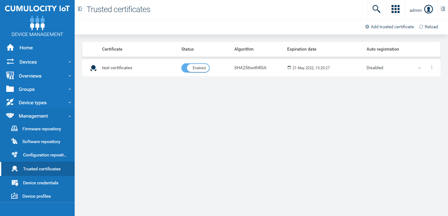 Trusted certificate added