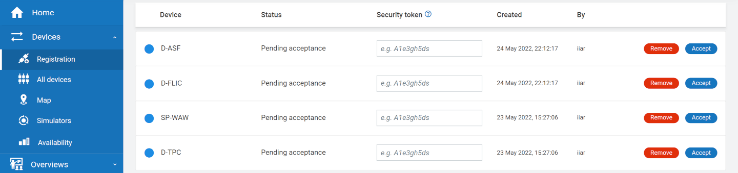 Accepting devices registrations under optional security token policy