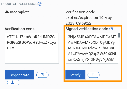 Upload signed verification code