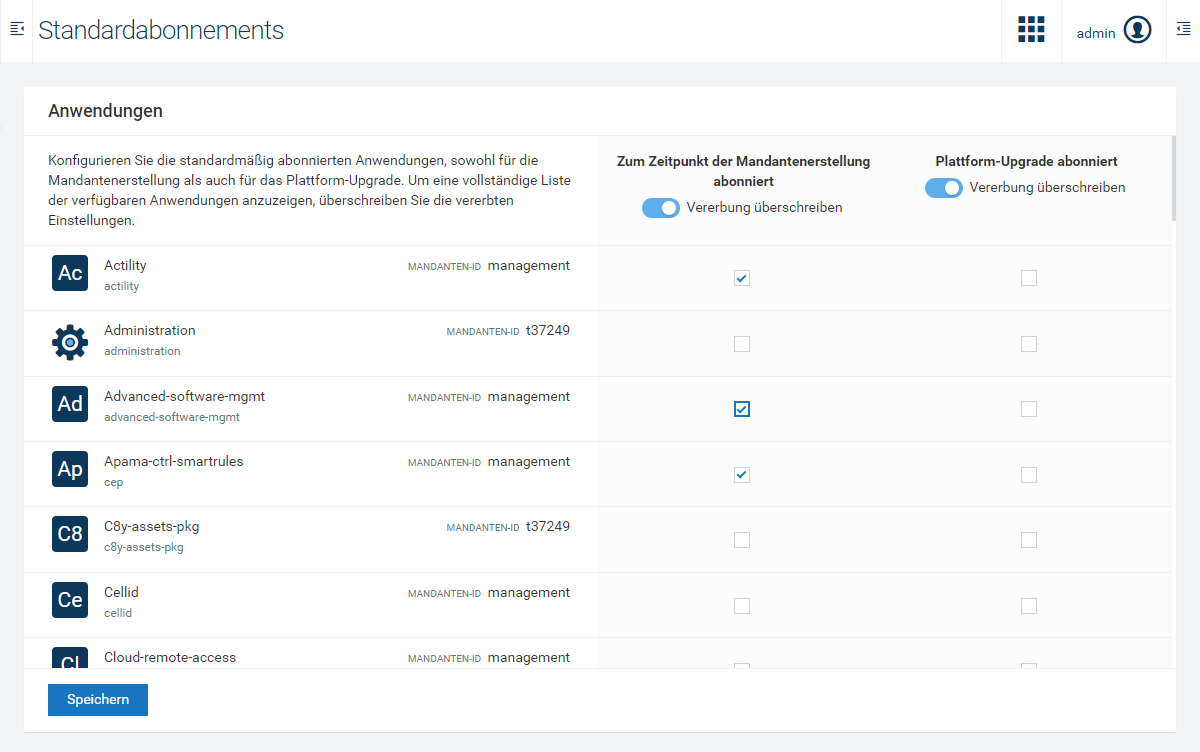 Default subscriptions - overriding settings from tenant hierarchy