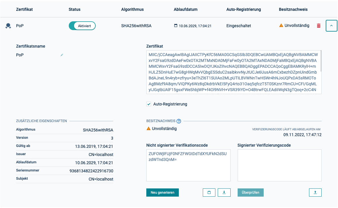 Trusted certificate details