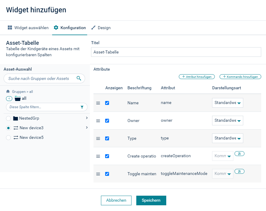 Asset table widget