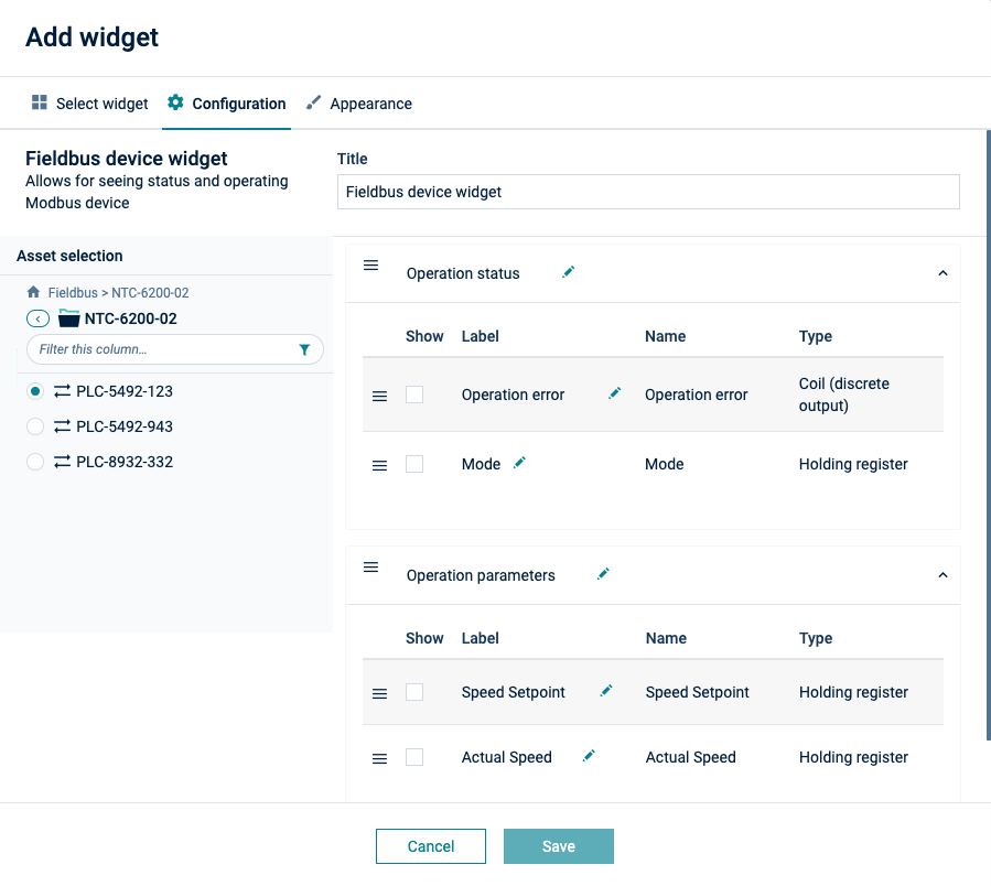 Adding the Fieldbus Device Widget