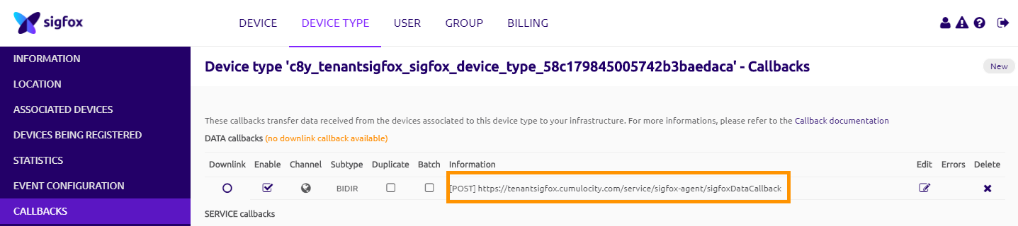 Sigfox callbacks error