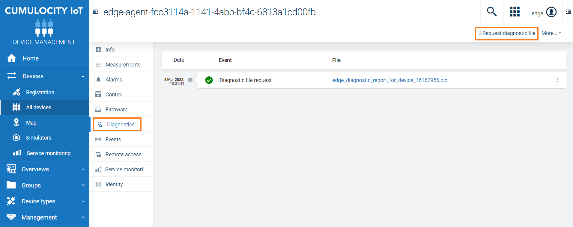 Diagnostics report remotely