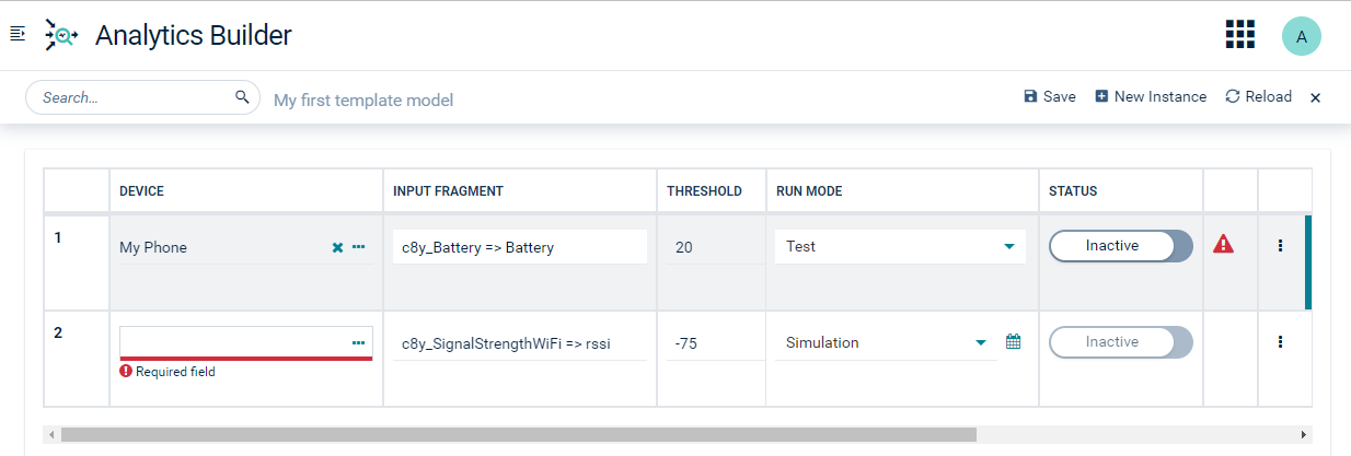 Instance editor with instances