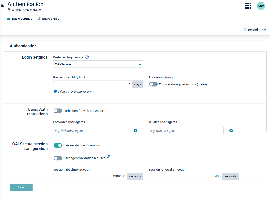 Authentication settings