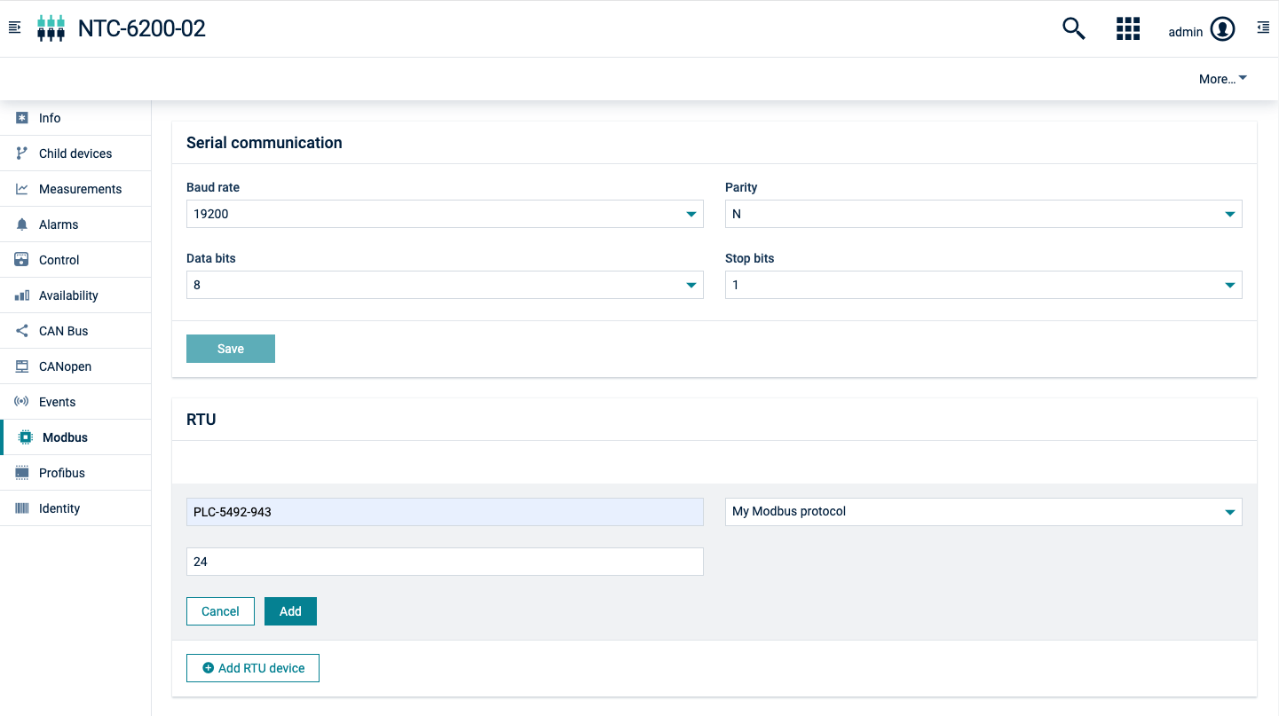 Add Modbus device