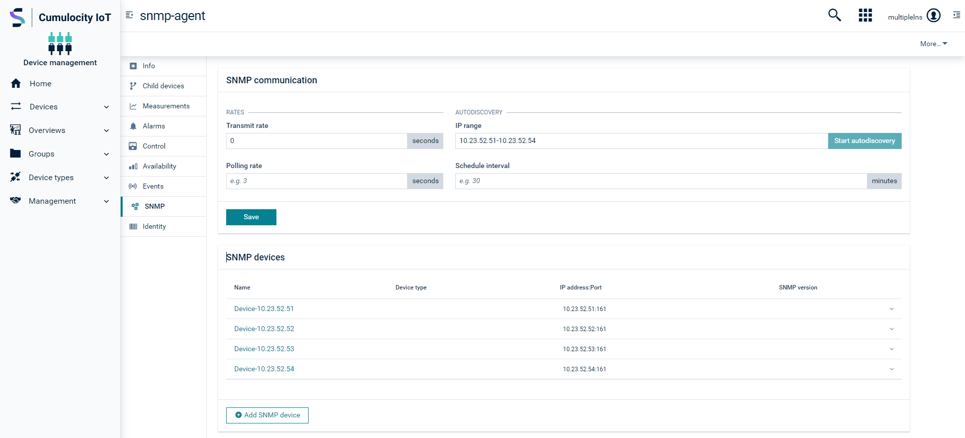 Autodiscovery SNMP device list