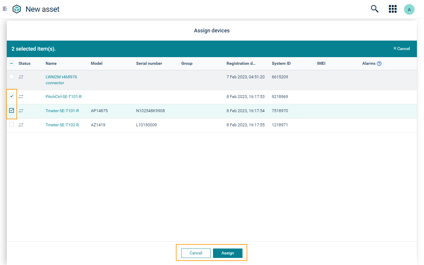 Assigning devices to an asset