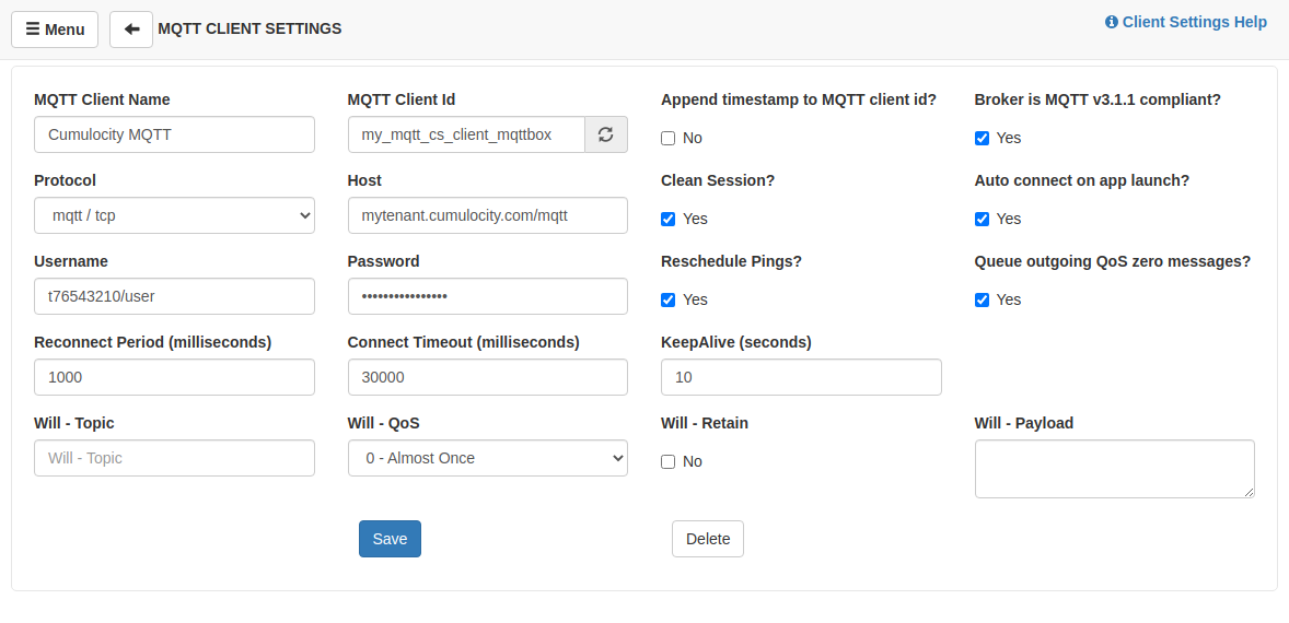 Example MQTTBox Configuration