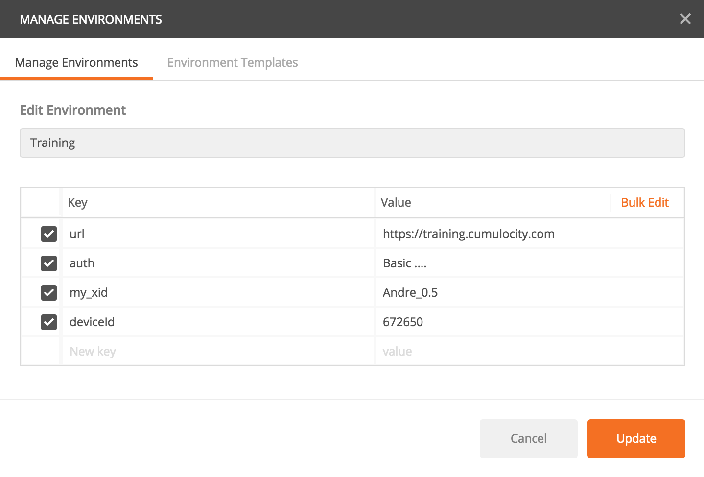 Postman environment setup