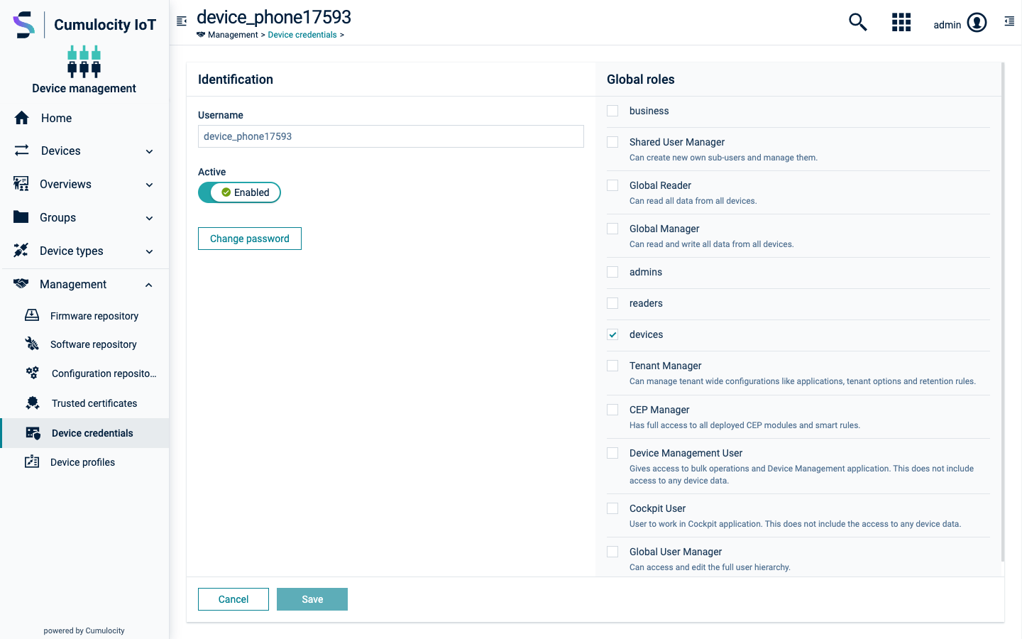 Device credentials details