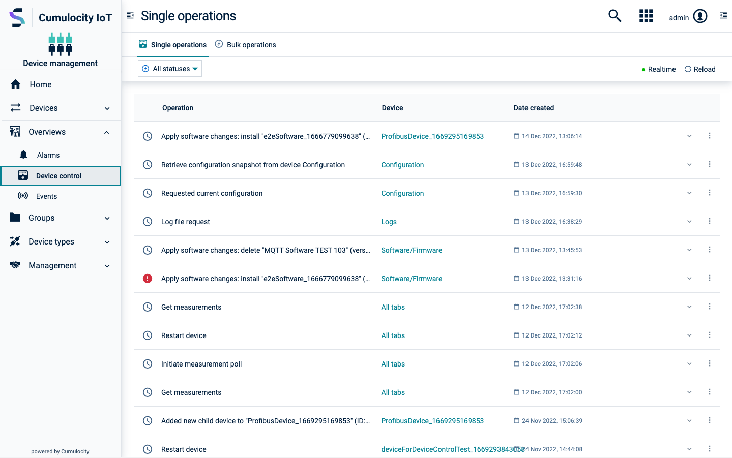 Single operations list