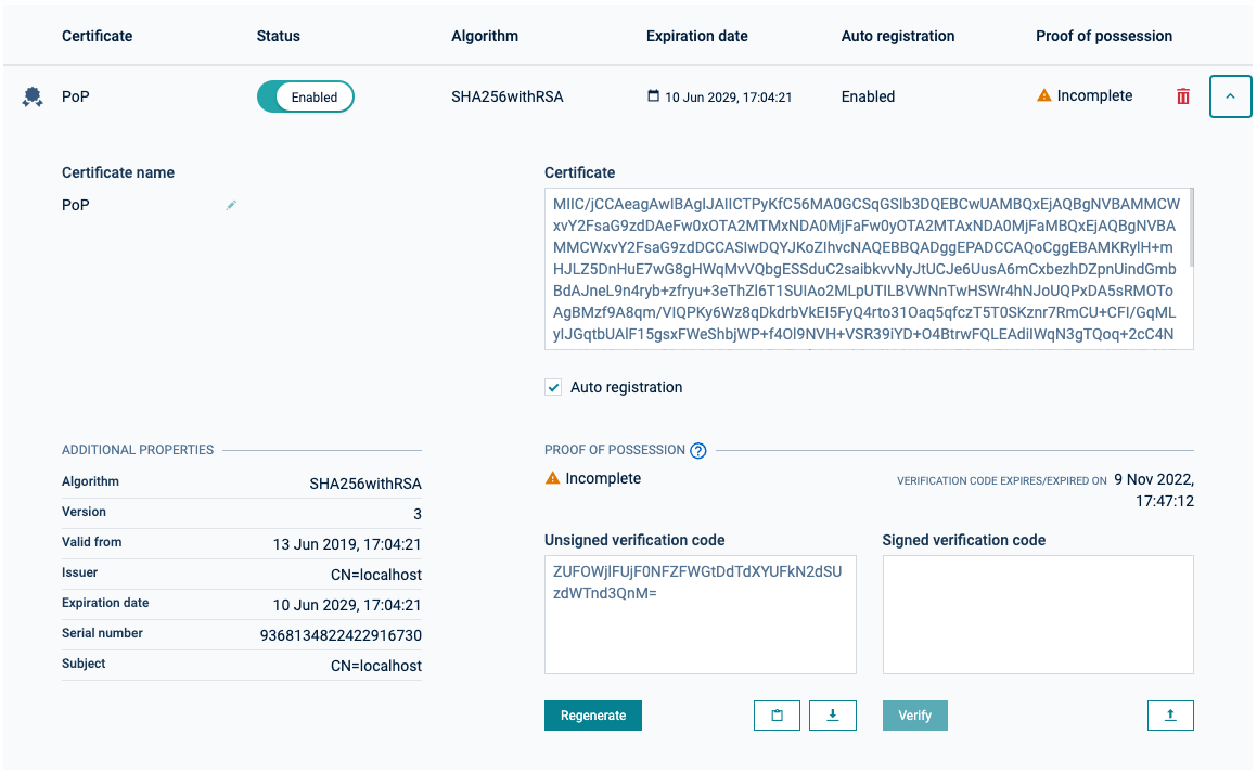 Trusted certificate details