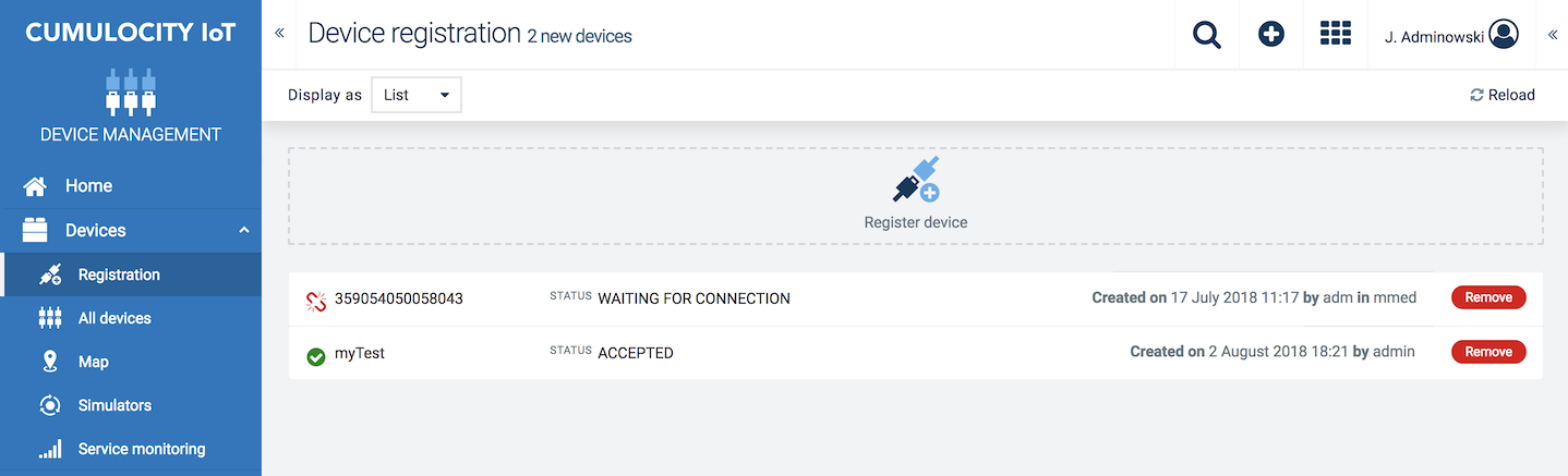 Device registration page