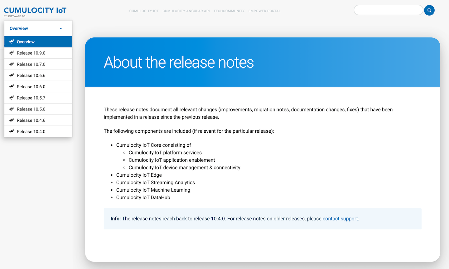 Release notes page