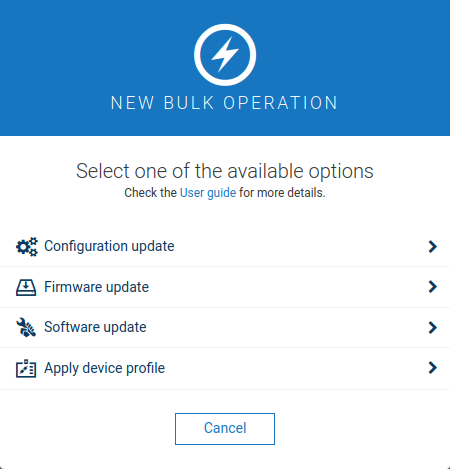 Select a bulk operation type
