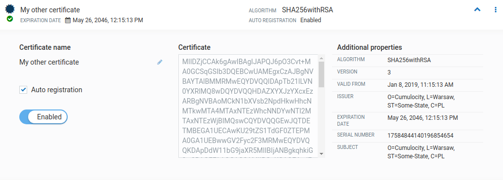 Trusted certificate details
