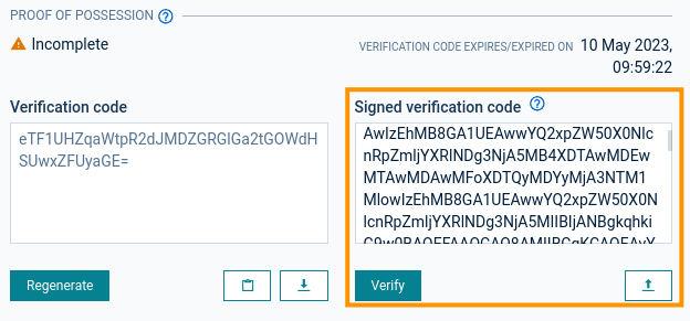 Upload signed verification code