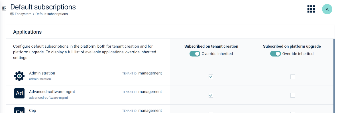 Default subscriptions - overriding settings from tenant hierarchy