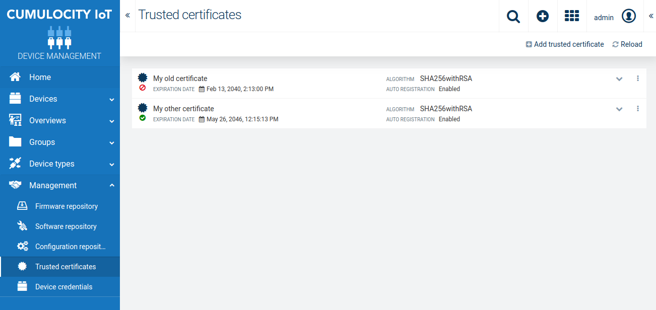Trusted certificates